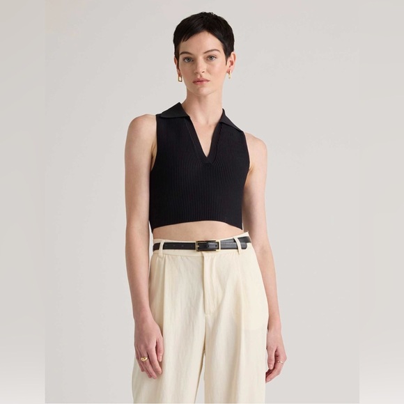 Quince Tops - Quince Ribbed Cropped Polo Shirt Sleeveless Size M NWOT